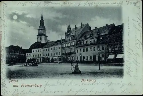 Mondschein Ak Frankenberg an der Zschopau, Blick auf den Marktplatz