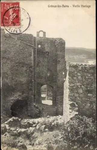 Ak Greoux les Bains Alpes de Haute Provence, Vieille Horloge