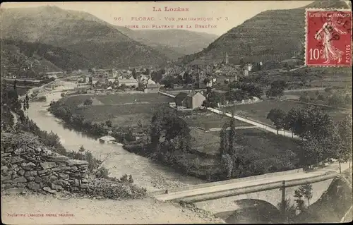 Ak Florac Lozère, Vue générale prise du plateau de la Bessede