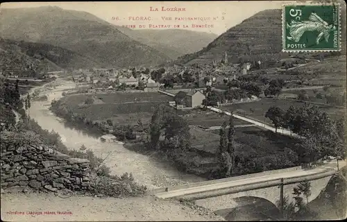 Ak Florac Lozère, Vue générale prise du Plateau de la Bessede