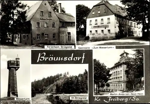 Ak Bräunsdorf Oberschöna in Sachsen, Ferienheim Striegistal, Gasthaus zum Wasserturm, Wasserturm