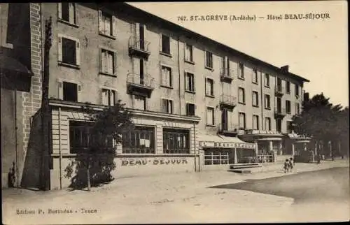 Ak St. Agrève Ardèche, Hotel Beau Séjour, Straßenpartie