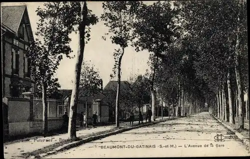 Ak Beaumont du Gatinais Seine et Marne, L'Avenue de la Gare