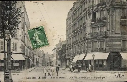Ak Aubervilliers Seine Saint Denis, Rue de Pantin, Coin de l'Avenue de la République