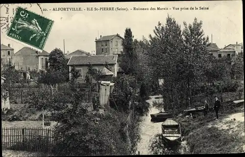 Ak Alfortville Val de Marne, Ile Saint Pierre, Ruisseau des Marais, Vue prise de la Seine