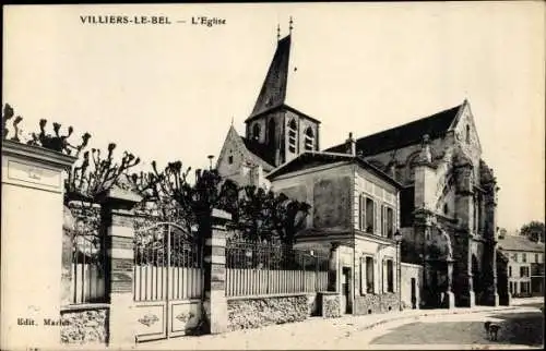 Ak Villiers le Bel Val d'Oise, L'Eglise, Kirche, Straßenpartie