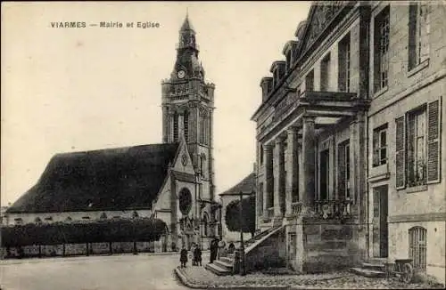 Ak Viarmes Val d'Oise, Mairie et Eglise, Rathaus, Kirche