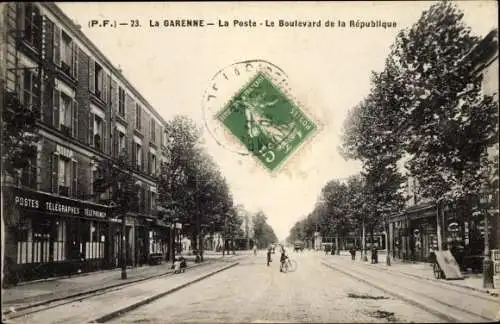 Ak La Garenne Hauts de Seine, La Poste, Le Boulevard de la Republique