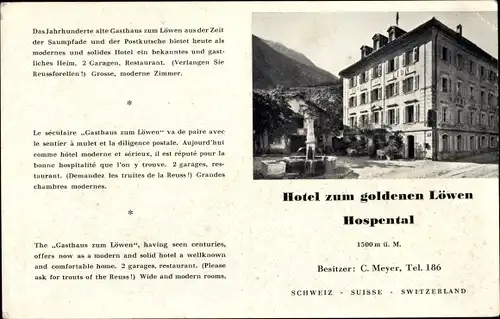 Ak Hospental Kt. Uri Schweiz, Hotel Zum goldenen Löwen