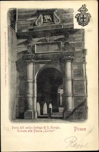 Ak Pirano Piran Slowenien, Porta dell' antica fontego di S. Giorgio, Entrata alla Piazza Tartini