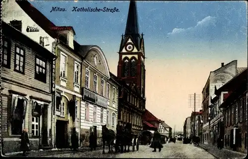 Ak Jelgava Mitau Lettland, Katholische Straße