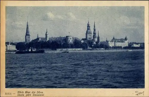 Ak Riga Lettland, Blick über die Düna zur Stadt