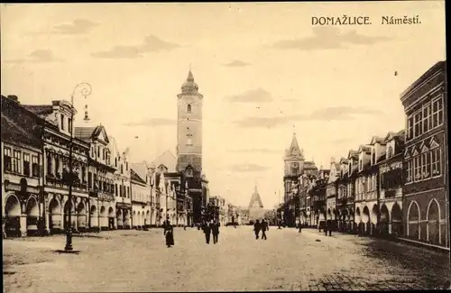 Ak Domažlice Taus Reg. Pilsen, Blick auf den Markt