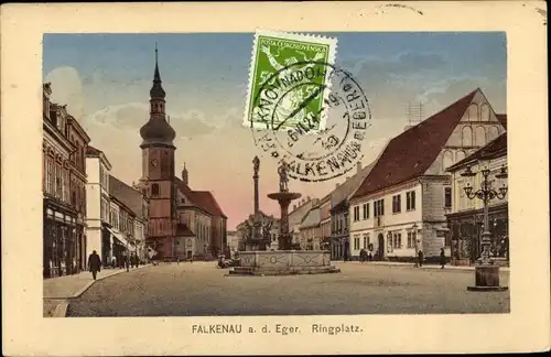 Ak Sokolov Falkenau an der Eger Reg. Karlsbad, Blick auf den Ringplatz