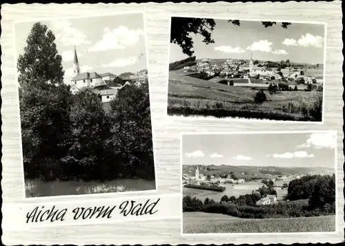 Ak Aicha Region Donau Wald Niederbayern, Panorama vom Ort, Kirche