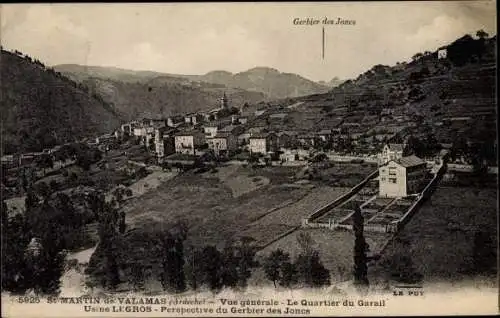 Ak St. Martin de Valamas Ardèche, Vue générale, le Quartier du Garail, Usine Legros