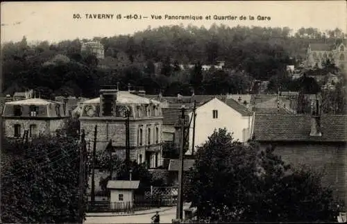 Ak Taverny Val d'Oise, Vue Panoramique et Quartier de la Gare