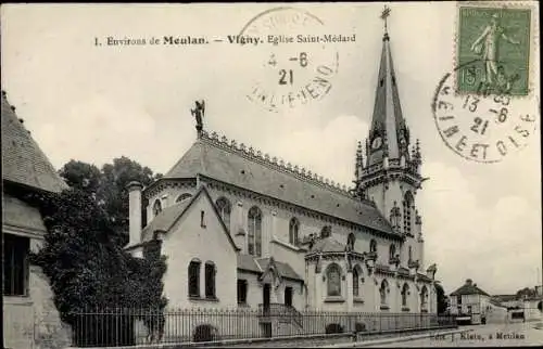 Ak Vigny Meulan environs Val d'Oise, Eglise Saint Médard, Kirche