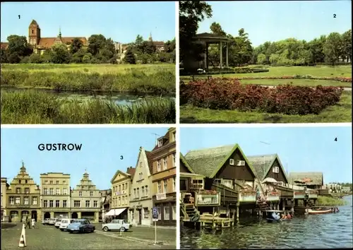 Ak Güstrow in Mecklenburg Vorpommern, an der Schanze, Rosengarten, Markt, Bootshäuser am Inselsee