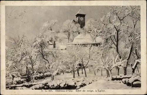 Ak Château d'Oex Kt. Waadt Schweiz, Effet de neige, Eglise