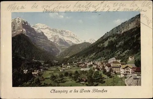 Ak Champéry Kt. Wallis Schweiz, Panorama avec les Dents Blanches