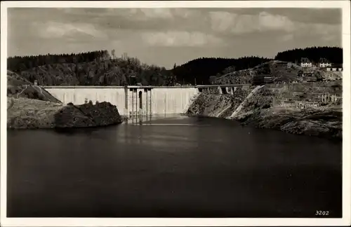 Ak Saalburg Ebersdorf in Thüringen, Bau der Bleilochtalsperre, Stausee, Sperrmauer