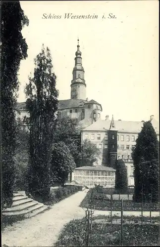 Ak Weesenstein Müglitztal in Sachsen, Blick auf das Schloss, Park