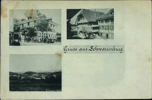 Ak Schwarzenburg Kt. Bern Schweiz, Gasthof zum Bären, Panorama vom Ort