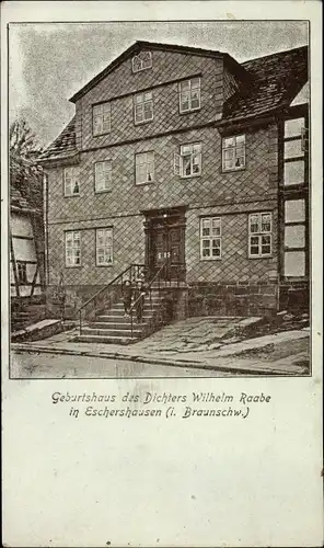 Mondschein Ak Eschershausen in Niedersachsen, Geburtshaus des Dichters Wilhelm Raabe
