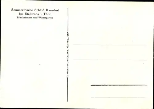 Ak Stadtroda an der Roda Thüringen, Sommerfrische Schloss Rausdorf, Musikzimmer, Wintergarten