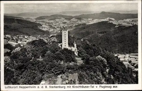 Ak Heppenheim an der Bergstraße Hessen, Blick auf die Starkenburg, Kirschhäuser Tal, Fliegeraufnahme