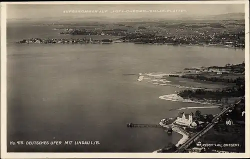 Ak Lindau am Bodensee, Luftaufnahme vom deutschen Ufer