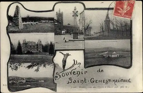 Ak Saint Genest Malifaux Loire, Skispringer, Place, Château
