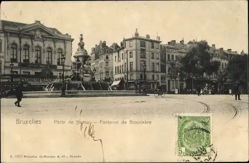 Ak Bruxelles Brüssel, Porte de Namur, Fontaine de Brouckère, Café de l'Horloge, voies ferrées