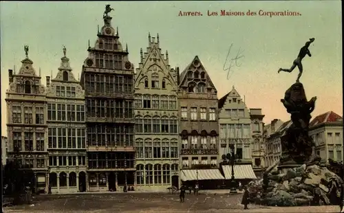 Ak Antwerpen Anvers Flandern, Les Maisons des Corporations, monument