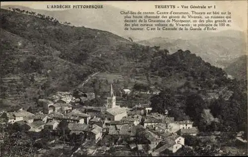 Ak Thueyts Ardèche, Vue Générale, Blick auf den Ort, Berge