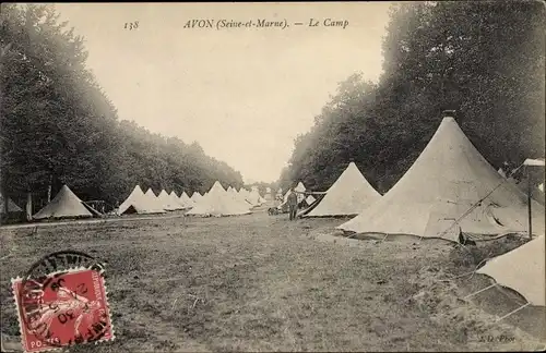 Ak Avon Seine et Marne, Le Champ, tentes des soldats