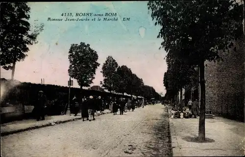 Ak Rosny sous Bois Seine Saint Denis, Avenue Jean Jaurès et le Marché