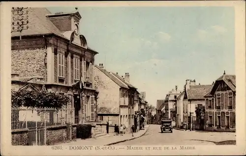 Ak Domont Val d'Oise, Mairie et Rue de la Mairie, Rathaus, Auto