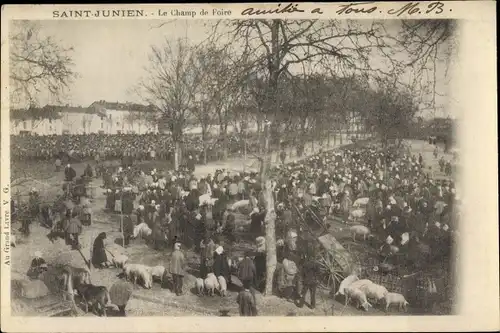 Ak Saint Junien Haute Vienne, Le Champ de Foire, Platz, Viehmarkt