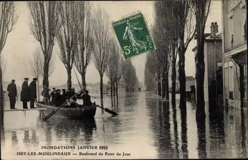 Ak Issy les Moulineaux Hauts de Seine, Inondations Janvier 1910, Boulevard du Point du Jour