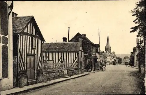 Ak Saint Julien le Faucon Calvados, Arrivée au Bourg, Straßenpartie, Kirchturm