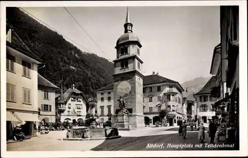 Ak Altdorf Kt. Uri Schweiz, Hauptplatz, Tell Denkmal