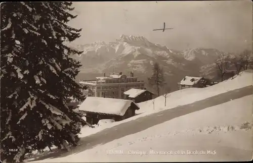 Ak Leysin Kt. Waadt Schweiz, Clinique Miremont, Dent du Midi, Winter