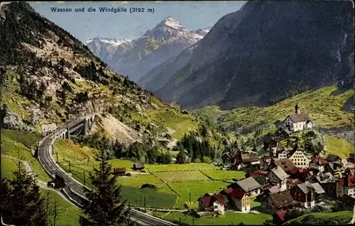 Ak Wassen Kt. Uri Schweiz, Windgälle, Bahnstrecke