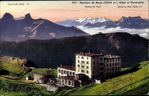 Ak Rochers de Naye Kt. Waadt Schweiz, Hotel et Panorama