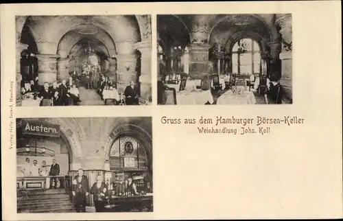 Ak Hamburg Altstadt, Börsenkeller, Weinhandlung Johannes Koll, Gewölbe, Austern, Bar, Kellner