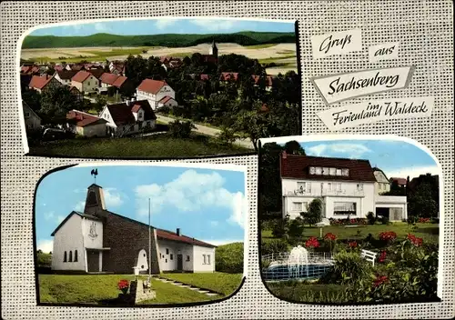 Ak Sachsenberg Lichtenfels Hessen, Kirche, Gesamtansicht, Pension