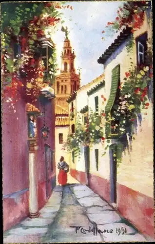 Künstler Ak Sevilla Andalusien Spanien, Calle del Barrio Santa Cruz