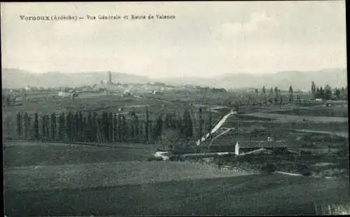 Ak Vernoux Ardèche, Vue Générale et Route de Valence